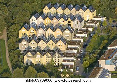 "Aerial photo, """"Sonnenhof"""" solar village, Bismarck, Gelsenkirchen, North Rhine-Westphalia, Germany, Europe" View Large Photo Image Stock Photograph - "Aerial photo, """"Sonnenhof"""" solar village, Bismarck, Gelsenkirchen, North Rhine-Westphalia, Germany, Europe". Fotosearch