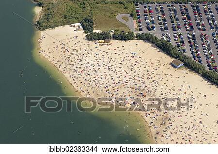 "Aerial view, a sandy beach on a bathing lake, Lake Silbersee near Haltern, Ruhr region, North Rhine-Westphalia, Germany, Europe" View Large Photo Image Picture - "Aerial view, a sandy beach on a bathing lake, Lake Silbersee near Haltern, Ruhr region, North Rhine-Westphalia, Germany, Europe". Fotosearch