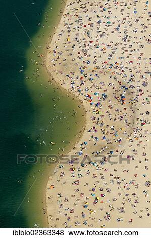 "Aerial view, a sandy beach on a bathing lake, Lake Silbersee, near Haltern, Ruhr region, North Rhine-Westphalia, Germany, Europe" View Large Photo Image Stock Photo - "Aerial view, a sandy beach on a bathing lake, Lake Silbersee, near Haltern, Ruhr region, North Rhine-Westphalia, Germany, Europe". Fotosearch