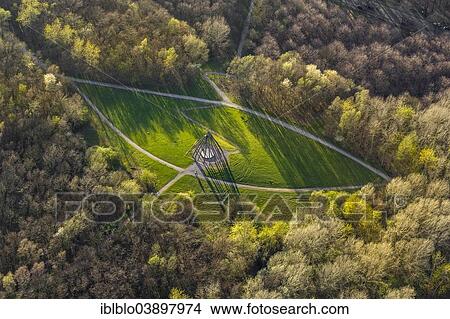 "Aerial view, a wooden pyramid casting shadows, Gesundheitspark, Vonderort, Bottrop, Ruhr district, North Rhine-Westphalia, Germany, Europe" View Large Photo Image Picture - "Aerial view, a wooden pyramid casting shadows, Gesundheitspark, Vonderort, Bottrop, Ruhr district, North Rhine-Westphalia, Germany, Europe". Fotosearch