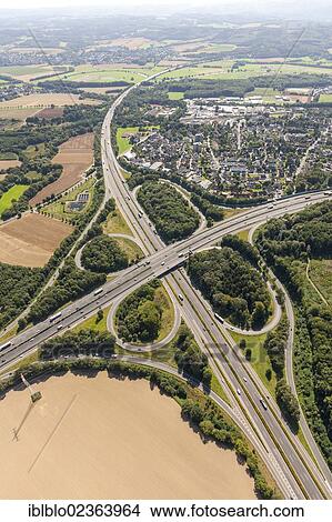 Picture - "Aerial view, A45 motorway and A1 motorway, Westhofener Kreuz motorway intersection, Dortmund, Ruhr region, North Rhine-Westphalia, Germany, Europe". Fotosearch