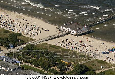 Stock Photo - "Aerial view, Ahlbeck Pier, beach, Ahlbeck, Heringsdorf, Usedom, Mecklenburg-Western Pomerania, Germany, Europe". Fotosearch