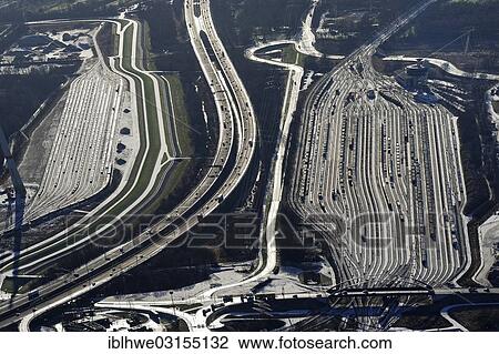 Stock Image - "Aerial view, Alte Suederelbe classification yard or marshalling yard, Hamburg, Hamburg, Hamburg, Germany, Europe". Fotosearch