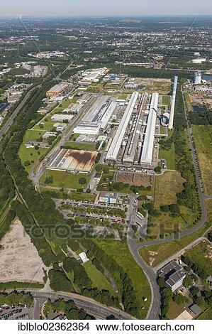 Picture - "Aerial view, aluminium smelting plant, Econova industrial estate, Bergeborbeck, Essen, Ruhr area, North Rhine-Westphalia, Germany, Europe". Fotosearch