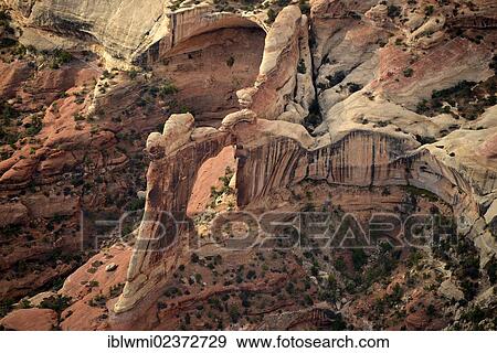 Stock Photo - "Aerial view, Angel Arch, Salt Creek, Needles District, Canyonlands National Park, Utah, USA". Fotosearch