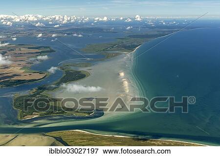 Stock Photo - "Aerial view, Barther Zufahrt, Ummanz, south of Hiddensee, Haide, Ummanz, Mecklenburg-Western Pomerania, Germany, Europe". Fotosearch