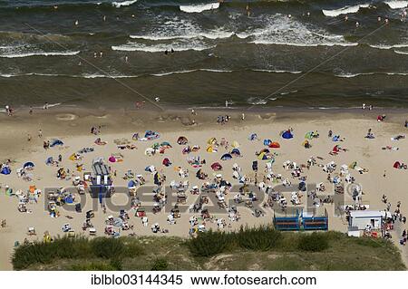 Stock Photography - "Aerial view, beach, Ahlbeck, Heringsdorf, Usedom, Mecklenburg-Western Pomerania, Germany, Europe". Fotosearch