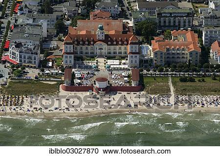 "Aerial view, beach with the Kurhaus Binz spa resort in Binz on the island of Ruegen, Rugen, Binz, Mecklenburg-Western Pomerania, Germany, Europe" View Large Photo Image Stock Image - "Aerial view, beach with the Kurhaus Binz spa resort in Binz on the island of Ruegen, Rugen, Binz, Mecklenburg-Western Pomerania, Germany, Europe". Fotosearch
