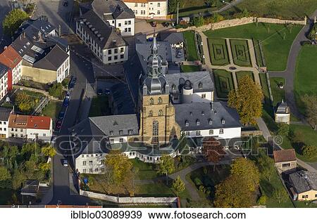 Stock Photo - "Aerial view, Benedictine Abbey and Church of St. Mauritius, Tholey, Saarland, Germany, Europe". Fotosearch