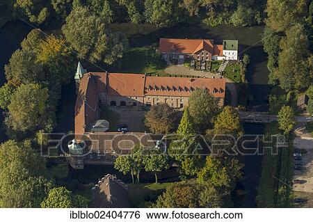 Stock Photograph - "Aerial view, Bladenhorst moated castle, Castrop-Rauxel, Ruhr area, North Rhine-Westphalia, Germany, Europe". Fotosearch