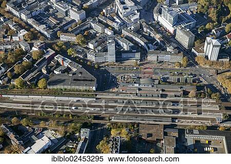 Stock Photography - "Aerial view, Bochum main railway station and the car park, Bochum, Ruhr area, North Rhine-Westphalia, Germany, Europe". Fotosearch