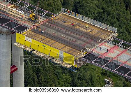 Stock Image - "Aerial view, bridge construction site Nuttlar A46, Bestwig, Sauerland, North Rhine-Westphalia, Germany, Europe". Fotosearch