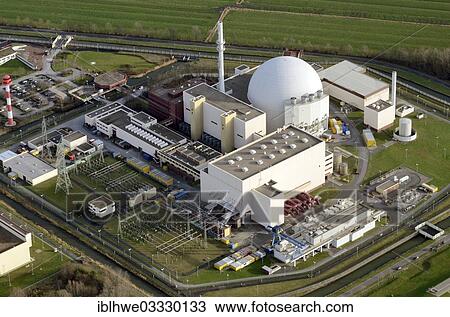 Stock Image - "Aerial view, Brokdorf Nuclear Power Plant, KBR, Brokdorf, Schleswig-Holstein, Germany, Europe". Fotosearch