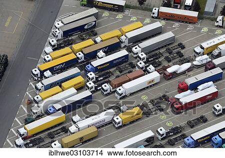 "Aerial view, car park for trucks during Sunday rest, Tankpark Moorfleet, Hamburg, Hamburg, Hamburg, Germany, Europe" View Large Photo Image Picture - "Aerial view, car park for trucks during Sunday rest, Tankpark Moorfleet, Hamburg, Hamburg, Hamburg, Germany, Europe". Fotosearch
