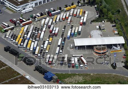 "Aerial view, car park for trucks during Sunday rest, Tankpark Moorfleet, Hamburg, Hamburg, Hamburg, Germany, Europe" View Large Photo Image Stock Image - "Aerial view, car park for trucks during Sunday rest, Tankpark Moorfleet, Hamburg, Hamburg, Hamburg, Germany, Europe". Fotosearch