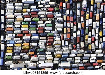 Stock Photography - "Aerial view, cars awaiting transport to Africa, Hamburg-Port, Hamburg, Hamburg, Germany, Europe". Fotosearch