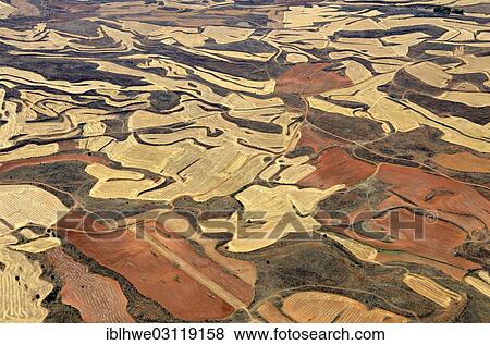 Stock Photo - "Aerial view, Castilian countryside, Soria, Castile and Leon, Spain, Europe". Fotosearch