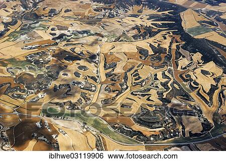 "Aerial view, Castilian countryside, Soria, Castile and Leon, Spain, Europe" View Large Photo Image Stock Photograph - "Aerial view, Castilian countryside, Soria, Castile and Leon, Spain, Europe". Fotosearch