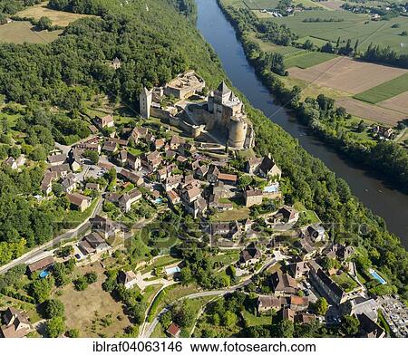 "Aerial view, castle and village on the Dordogne River, Castelnaud-la-Chapelle, Perigord, Dordogne departement, Aquitaine region, Southern France, France, Europe" View Large Photo Image Stock Photograph - "Aerial view, castle and village on the Dordogne River, Castelnaud-la-Chapelle, Perigord, Dordogne departement, Aquitaine region, Southern France, France, Europe". Fotosearch