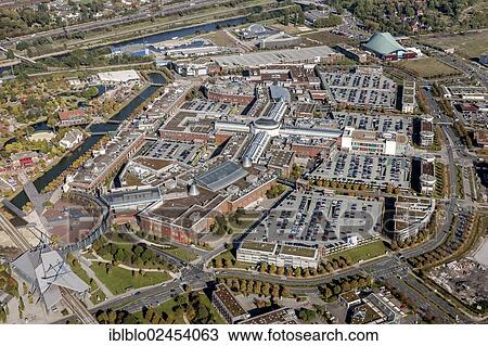 Stock Image - "Aerial view, Centro shopping centre, Neue Mitte, Oberhausen, Ruhr area, North Rhine-Westphalia, Germany, Europe". Fotosearch
