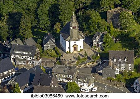 Stock Photo - "Aerial view, chapel, Nordenau, Schmallenberg, Sauerland, North Rhine-Westphalia, Germany, Europe". Fotosearch