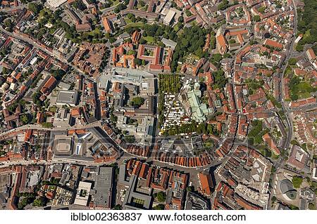 Stock Photo - "Aerial view, city centre of Muenster, Muenster region, North Rhine-Westphalia, Germany, Europe". Fotosearch
