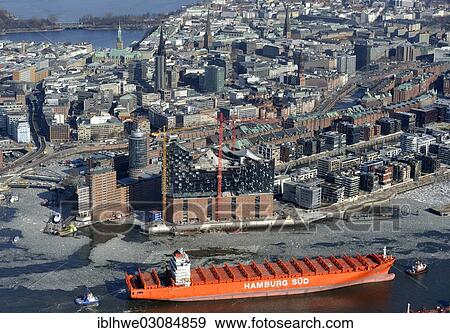 Stock Photo - "Aerial view, cityscape of Hamburg with view on Hafencity and Elbphilharmonie or Elbe Philharmonic Hall construction site, Hamburg, Hamburg, Hamburg, Germany, Europe". Fotosearch