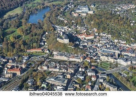 "Aerial view, cityscape, Upper and Lower Castle, Greiz, Thuringia, Germany, Europe" View Large Photo Image Stock Photo - "Aerial view, cityscape, Upper and Lower Castle, Greiz, Thuringia, Germany, Europe". Fotosearch