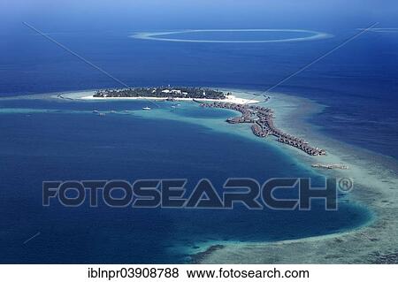 Stock Photo - "Aerial view, Constance Halaveli Resort, Halaveli, Ari Atoll, Indian Ocean, Maldives, Asia". Fotosearch