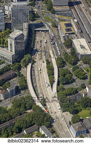 "Aerial view, construction site of the A40 motorway, inner city, full closure, Essen, Ruhr area, North Rhine-Westphalia, Germany, Europe" View Large Photo Image Picture - "Aerial view, construction site of the A40 motorway, inner city, full closure, Essen, Ruhr area, North Rhine-Westphalia, Germany, Europe". Fotosearch