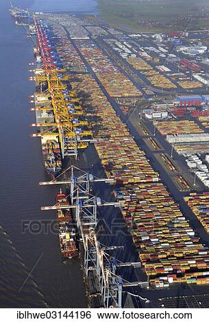 "Aerial view, container terminal in the Port of Bremerhaven, Bremerhaven, Bremerhaven, Bremen, Germany, Europe" View Large Photo Image Stock Photograph - "Aerial view, container terminal in the Port of Bremerhaven, Bremerhaven, Bremerhaven, Bremen, Germany, Europe". Fotosearch