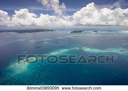 Stock Photography - "Aerial view, coral reef, Pacific Ocean, Palau, Oceania". Fotosearch