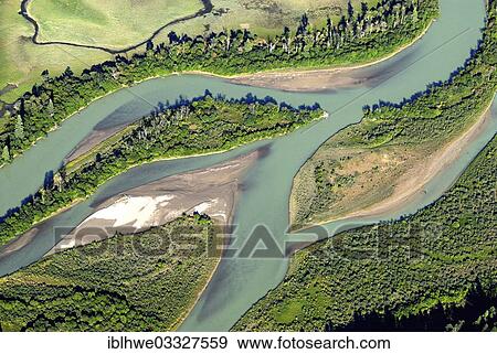Stock Photo - "Aerial view, course of the Columbia River, Invermere, British Columbia Province, Canada, North America". Fotosearch