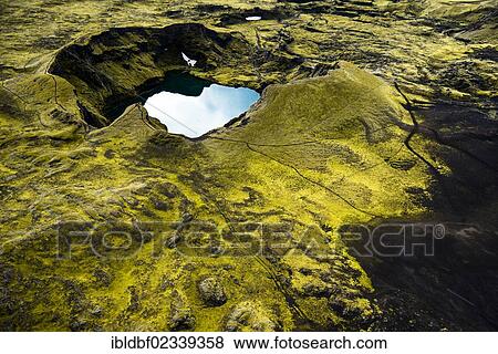 "Aerial view, crater lake, moss-covered Craters of Laki or Lakagigar, Icelandic Highlands, Southern Iceland, Suourland, Iceland, Europe" View Large Photo Image Stock Photo - "Aerial view, crater lake, moss-covered Craters of Laki or Lakagigar, Icelandic Highlands, Southern Iceland, Suourland, Iceland, Europe". Fotosearch