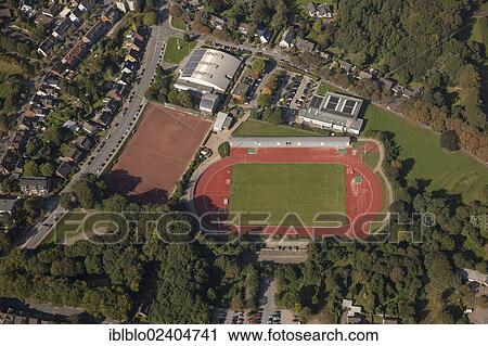 Stock Image - "Aerial view, Dieter-Renz-Halle sports hall, Jahnstadion stadium, Bottrop, Ruhr area, North Rhine-Westphalia, Germany, Europe". Fotosearch