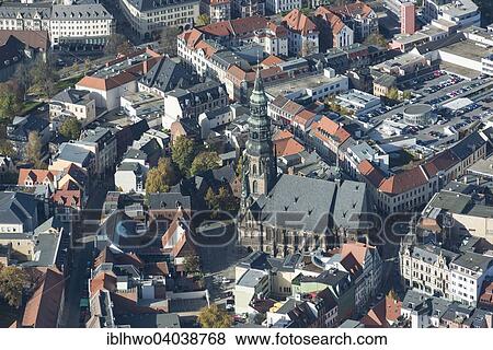 Stock Photo - "Aerial view, Dom St Marien, St. Mary's Cathedral, Zwickau, Saxony, Germany, Europe". Fotosearch