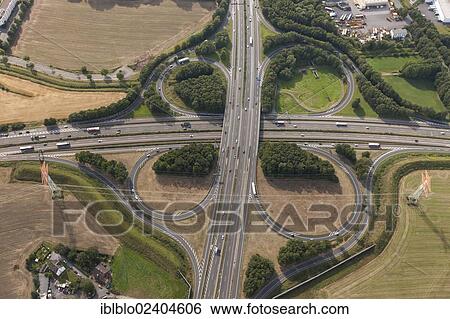 Stock Photograph - "Aerial view, Dortmund West motorway intersection, A45 motorway and A40 motorway, Dortmund, Ruhr area, North Rhine-Westphalia, Germany, Europe". Fotosearch