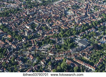 Stock Image - "Aerial view, downtown, Muehlhausen, Thuringia, Germany, Europe". Fotosearch