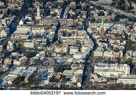 Stock Photo - "Aerial view, downtown, winter, Gladbeck, Ruhr district, North Rhine-Westphalia, Germany, Europe". Fotosearch