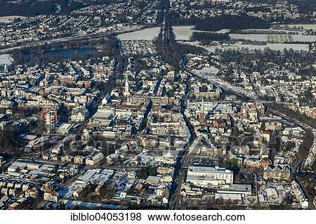 Stock Photo - "Aerial view, downtown, winter, Gladbeck, Ruhr district, North Rhine-Westphalia, Germany, Europe". Fotosearch