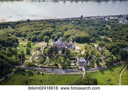 Aerial view, Drachenburg castle, Siebengebirge low mountain range, Bonn, North Rhine-Westphalia, Germany, Europe View Large Photo Image Stock Photo - Aerial view, Drachenburg castle, Siebengebirge low mountain range, Bonn, North Rhine-Westphalia, Germany, Europe. Fotosearch