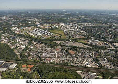 Stock Photography - "Aerial view, Econova industrial estate, Bergeborbeck, Essen, Ruhr area, North Rhine-Westphalia, Germany, Europe". Fotosearch