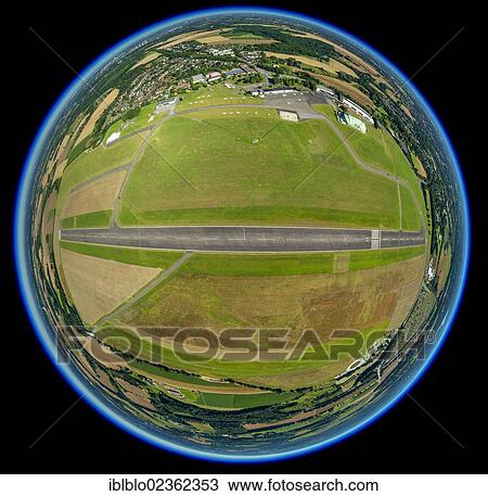 Stock Image - "Aerial view, Essen Muelheim Airport, regional airport for general aviation, Essen, Ruhr area, North Rhine-Westphalia, Germany, Europe". Fotosearch