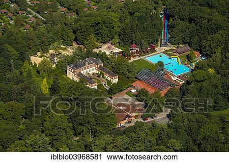 Stock Image - "Aerial view, Ferienzentrum Schloss Dankern holiday resort, Dankernsee, Haren Ems, Emsland, Lower Saxony, Germany, Europe". Fotosearch