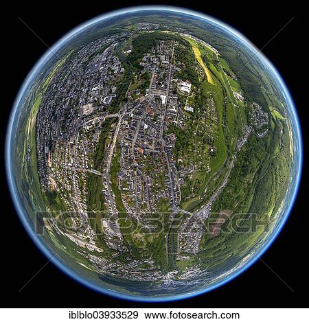 Stock Photo - "Aerial view, fisheye, Arnsberg, Sauerland, North Rhine-Westphalia, Germany, Europe". Fotosearch