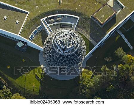 Stock Photo - "Aerial view, fisheye shot, domed tower, tourist information and Oversum Vital Resort, Winterberg, Sauerland, North Rhine-Westphalia, Germany, Europe". Fotosearch
