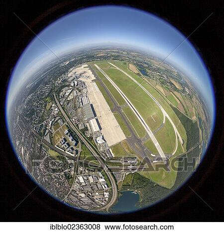 "Aerial view, fisheye shot, Duesseldorf Airport, runways 23L and 23R, Duesseldorf, North Rhine-Westphalia, Germany, Europe" View Large Photo Image Stock Photo - "Aerial view, fisheye shot, Duesseldorf Airport, runways 23L and 23R, Duesseldorf, North Rhine-Westphalia, Germany, Europe". Fotosearch