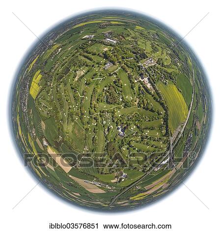 Aerial View Fisheye Shot Kosaido International Golf Club Near Hubbelrath Dusseldorf Rhineland North Rhine Westphalia Germany Europe Stock Image Iblblo Fotosearch