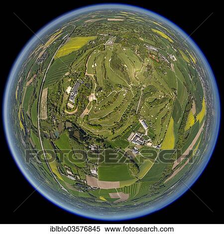 Aerial View Fisheye Shot Kosaido International Golf Club Near Hubbelrath Dusseldorf Rhineland North Rhine Westphalia Germany Europe Stock Photography Iblblo Fotosearch