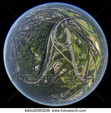 "Aerial view, fisheye shot, motorway junction A40 and A3, Duisburg-Kaiserberg, Duisburg, Ruhr Area, North Rhine-Westphalia, Germany, Europe" View Large Photo Image Stock Photo - "Aerial view, fisheye shot, motorway junction A40 and A3, Duisburg-Kaiserberg, Duisburg, Ruhr Area, North Rhine-Westphalia, Germany, Europe". Fotosearch